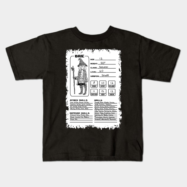 Brie's Character Sheet Kids T-Shirt by Brie House Publishing